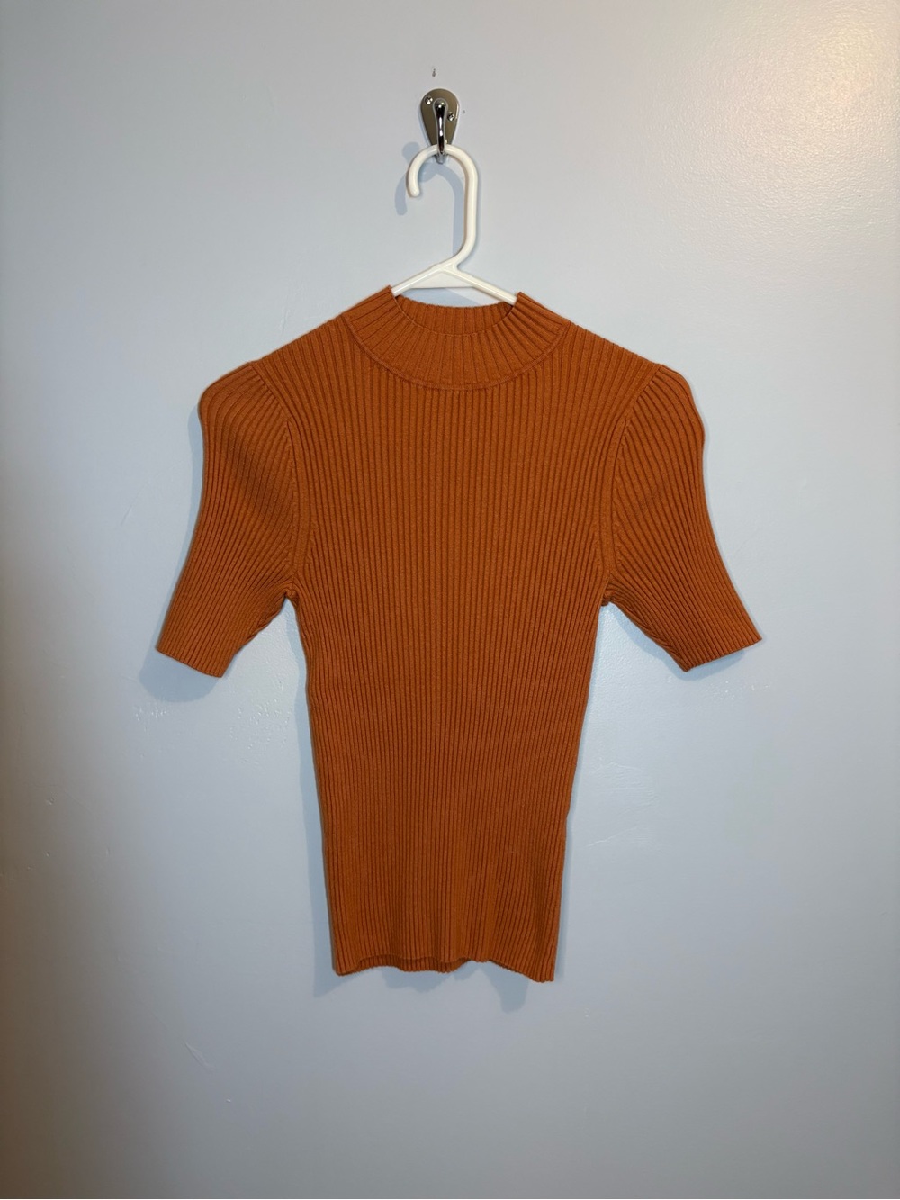 Banana Republic Ribbed Short-Sleeve Knit Top Rust Orange Women's Medium Autumn